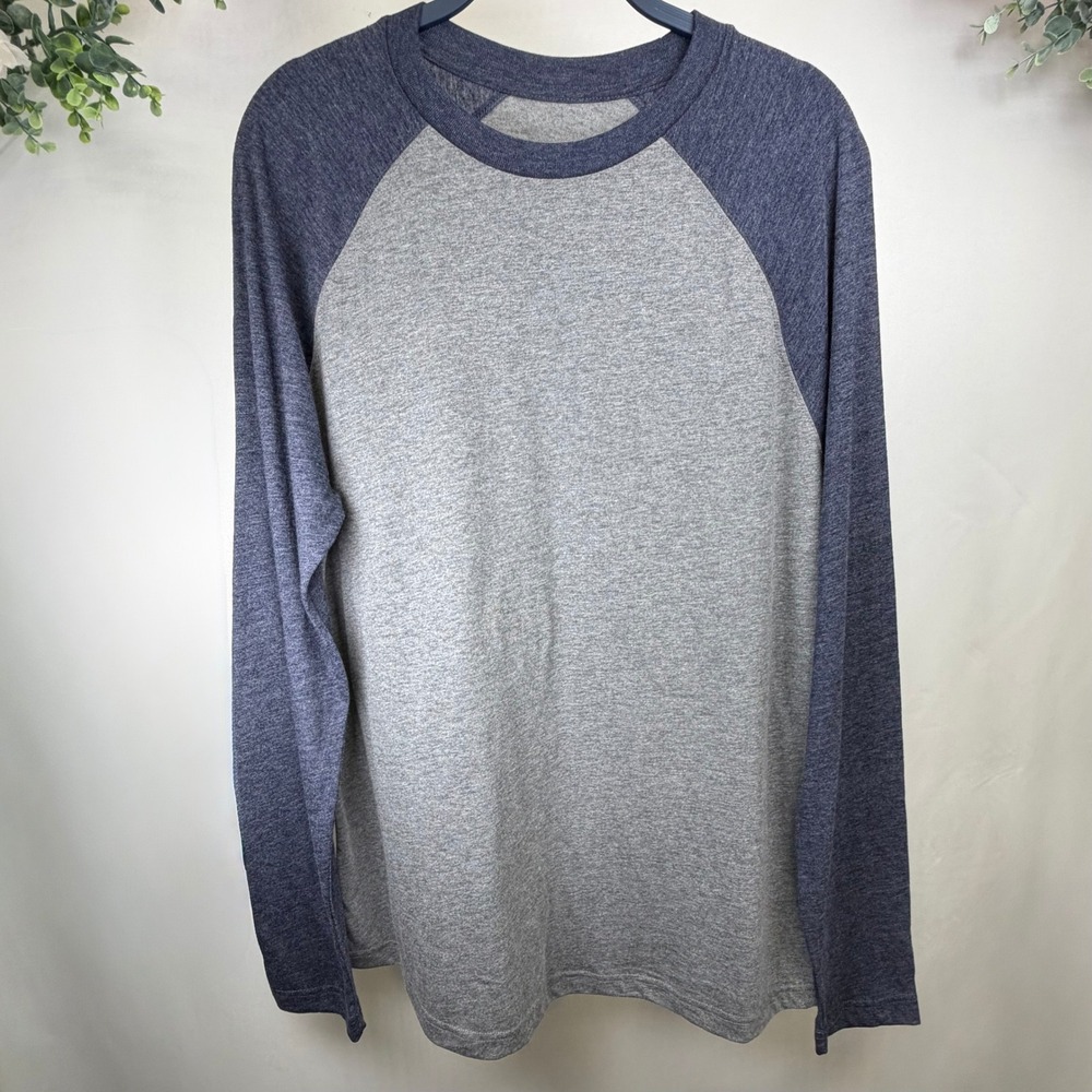 Fanatics Mens Raglan Long Sleeve T-Shirt Heather Grey Navy Blue Baseball Tee L
